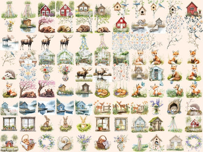 Scandinavian Spring Watercolor Clipart botanical spring png - Wonders Artist