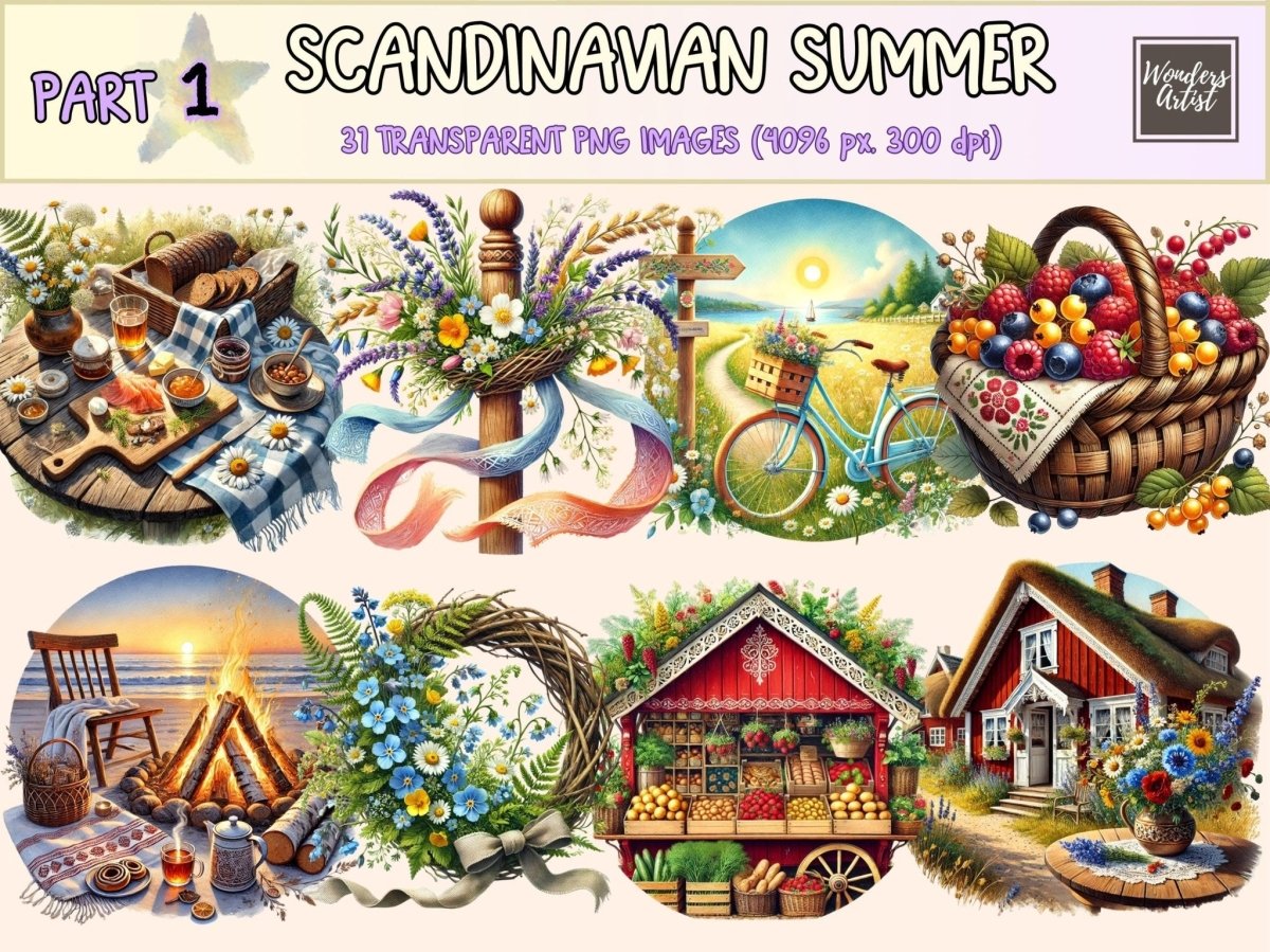 Scandinavian Summer Clipart botanical summer art - Wonders Artist
