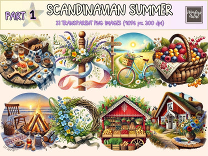 Scandinavian Summer Clipart botanical summer art - Wonders Artist