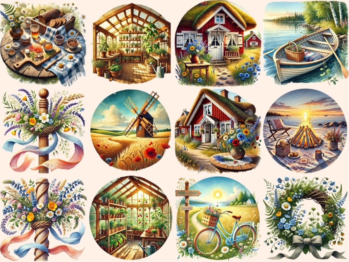 Scandinavian Summer Clipart botanical summer art - Wonders Artist