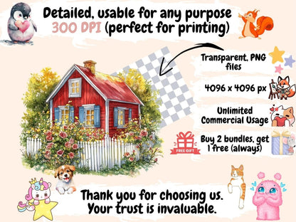 Scandinavian Summer Watercolor Clipart cozy summer png folk art summer hygge summer clipart - WondersArtist