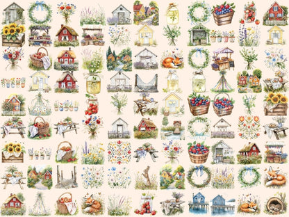 Scandinavian Summer Watercolor Clipart cozy summer png folk art summer hygge summer clipart - WondersArtist