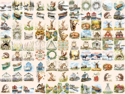 Scandinavian Summer Watercolor Clipart cozy summer png folk art summer hygge summer clipart - WondersArtist