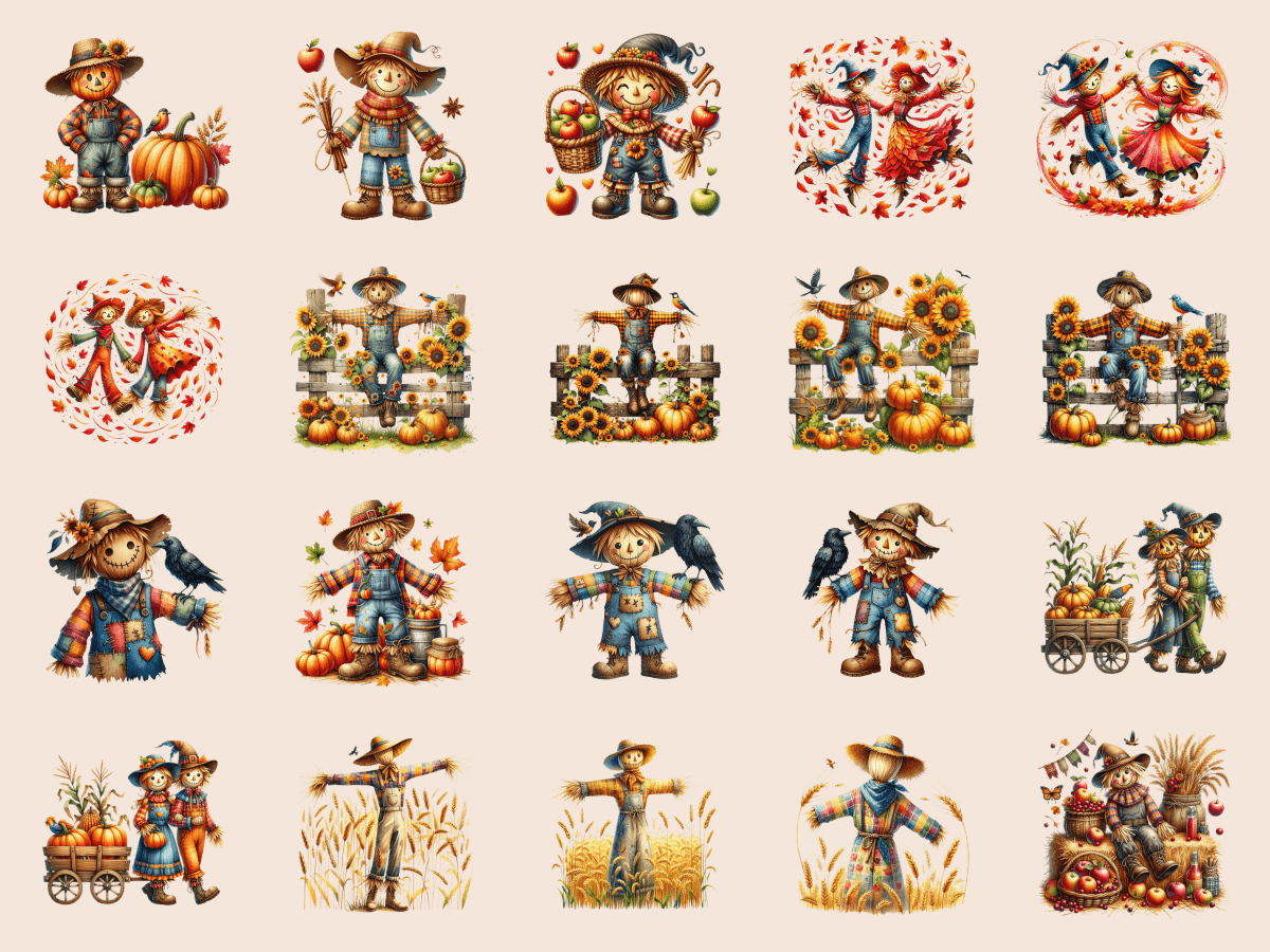 Scarecrow Friends Clipart All Bundles Clipart Line Art - WondersArtist