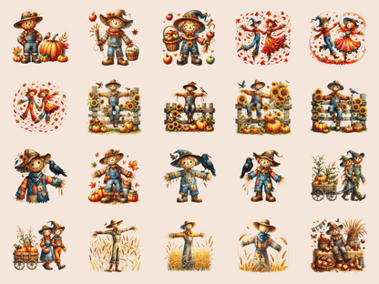 Scarecrow Friends Clipart All Bundles Clipart Line Art - WondersArtist
