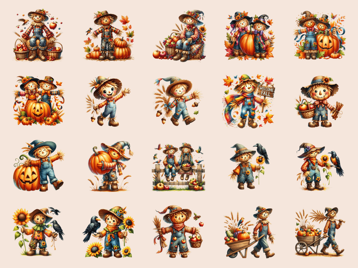 Scarecrow Friends Clipart All Bundles Clipart Line Art - WondersArtist