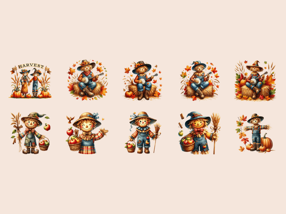 Scarecrow Friends Clipart All Bundles Clipart Line Art - WondersArtist