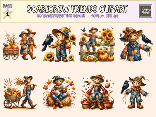 Scarecrow Friends Clipart All Bundles Clipart Line Art - WondersArtist