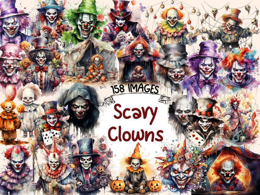 Scary Clowns Watercolor Clipart - High - Quality Instant Digital Download for Creative Projects