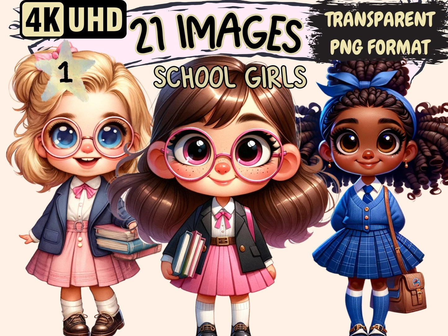 School Girls Clipart - High - Quality Instant Digital Download for Creative Projects