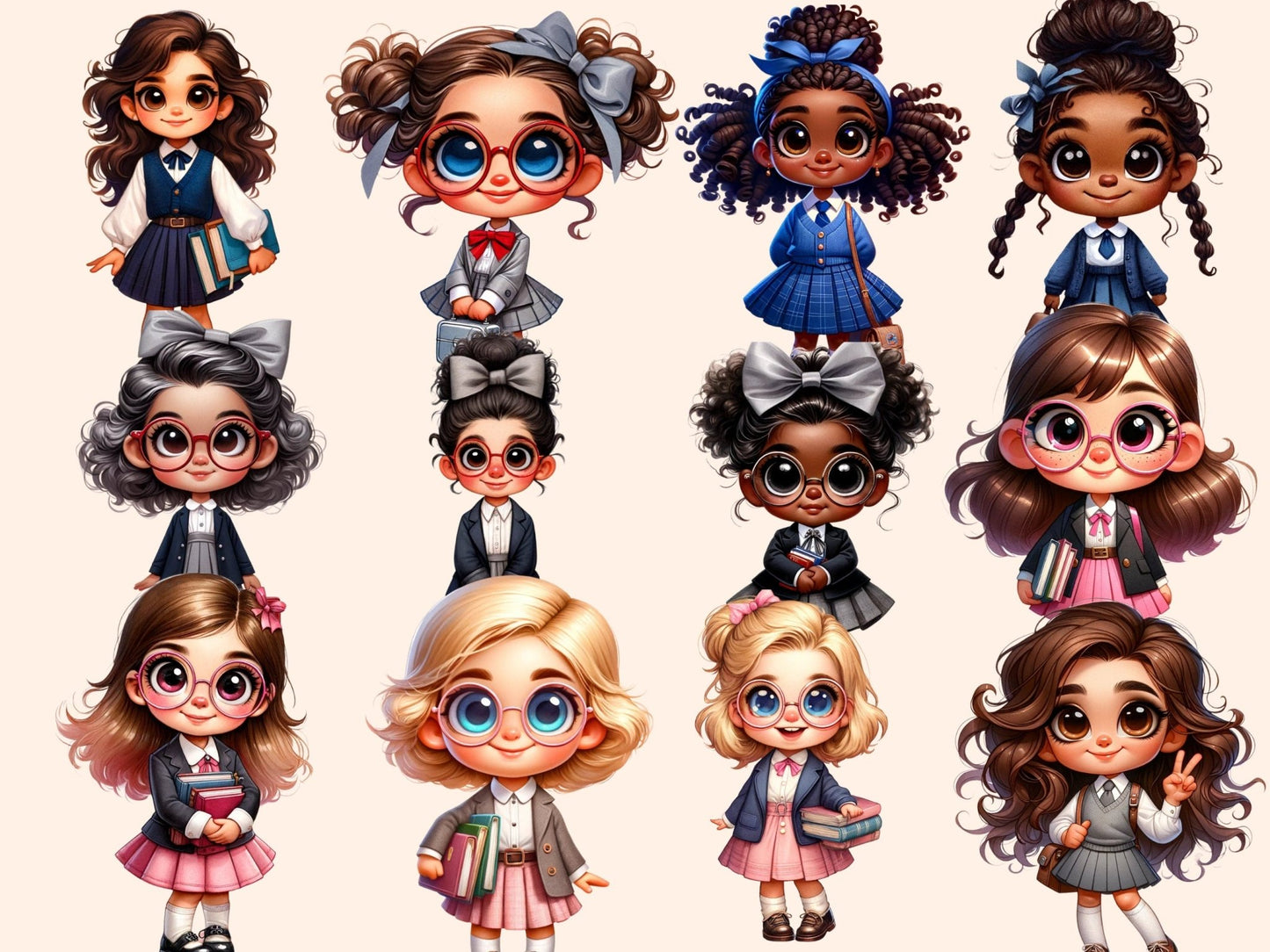 School Girls Clipart - High - Quality Instant Digital Download for Creative Projects