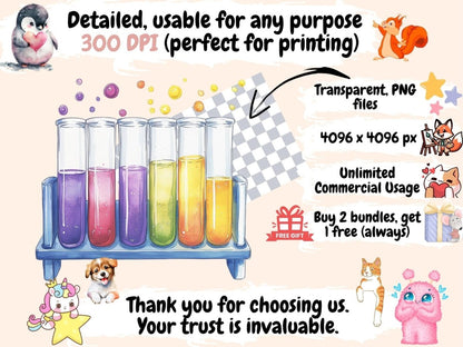 Science Lab Watercolor Clipart Chemistry Graphics - Wonders Artist