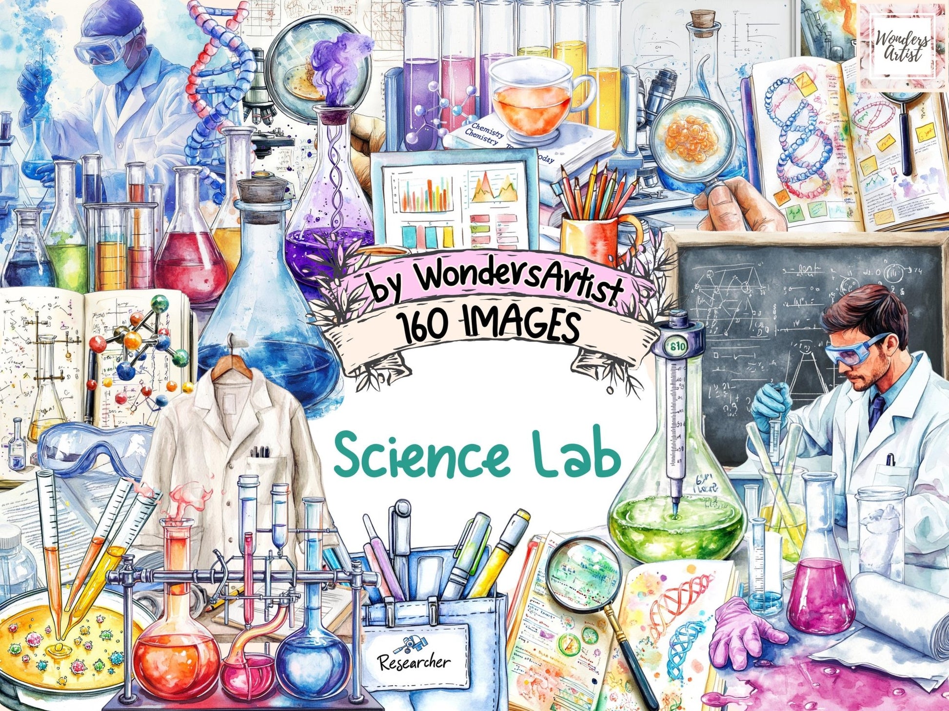 Science Lab Watercolor Clipart Bundle - High - Quality Instant Digital Download for Creative Projects