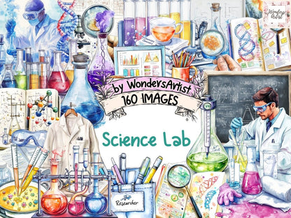 Science Lab Watercolor Clipart Chemistry Graphics - Wonders Artist