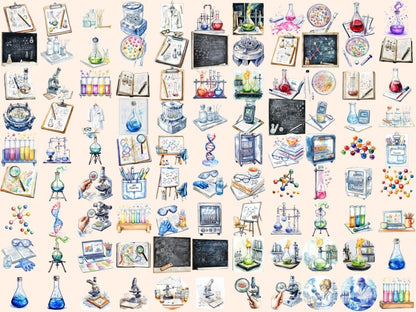 Science Lab Watercolor Clipart Chemistry Graphics - Wonders Artist