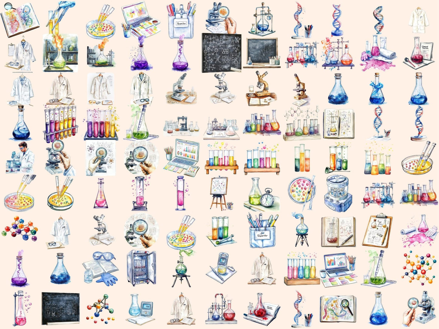 Science Lab Watercolor Clipart Bundle - High - Quality Instant Digital Download for Creative Projects