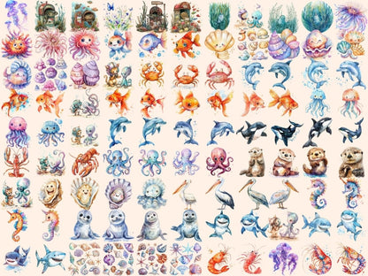 Sea Animals Watercolor Clipart cute animal clipart - Wonders Artist