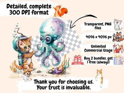 Sea Animals Watercolor Clipart cute animal clipart - Wonders Artist