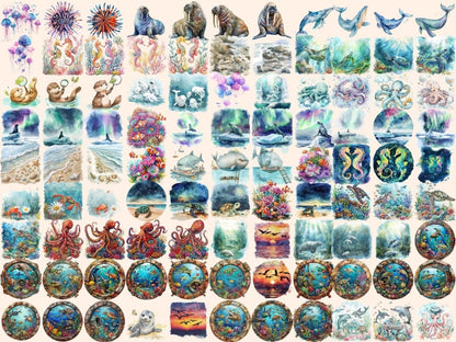 Sea Animals Watercolor Clipart cute animal clipart - Wonders Artist