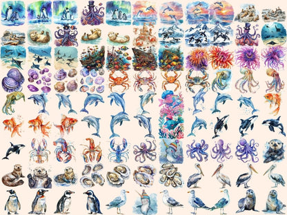 Sea Animals Watercolor Clipart cute animal clipart - Wonders Artist