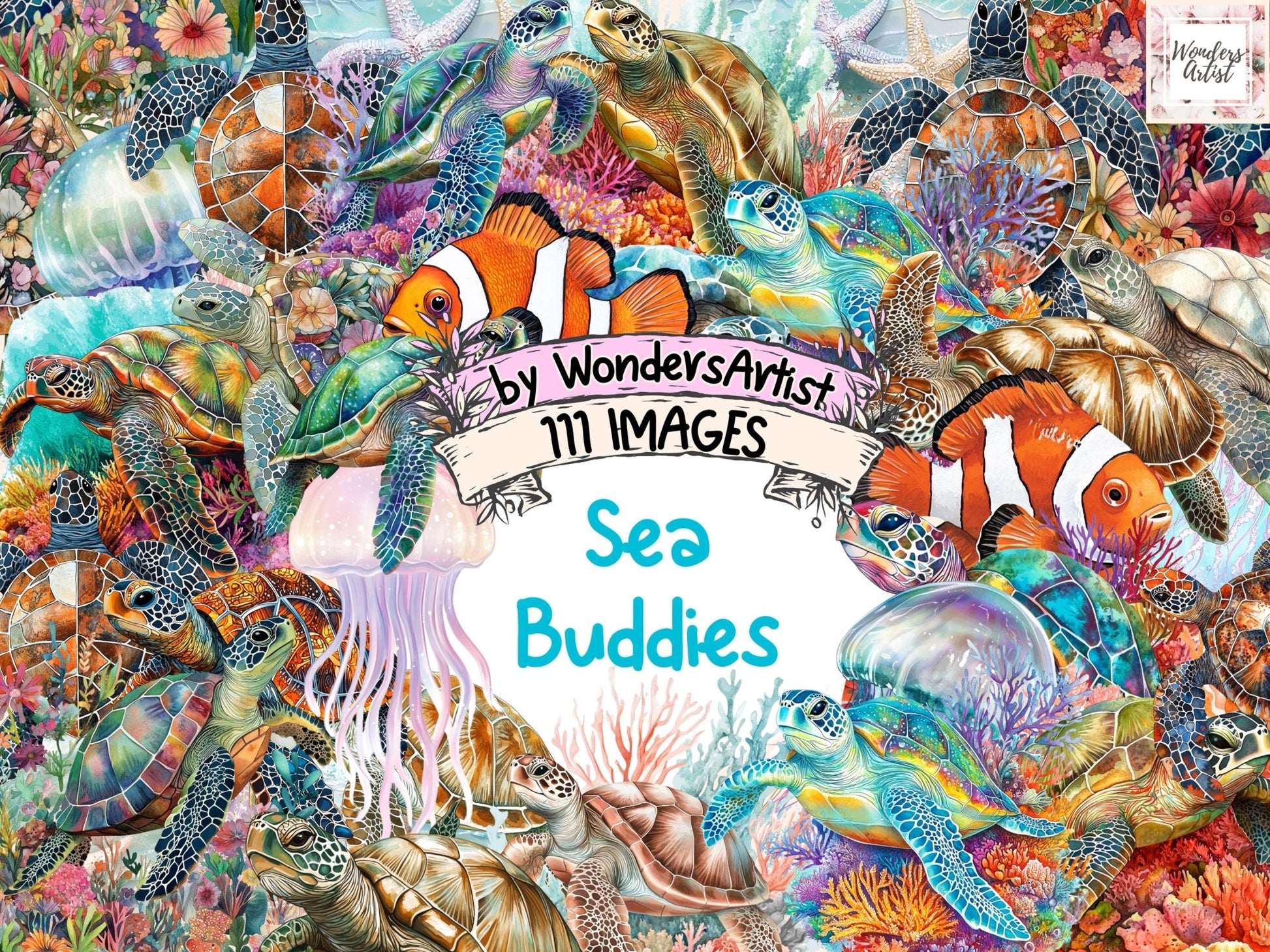 Sea Buddies Watercolor Clipart - High - Quality Instant Digital Download for Creative Projects