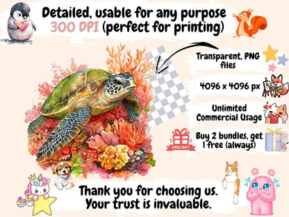 Sea Buddies Watercolor Clipart Aquatic Animals - Wonders Artist