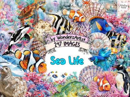 Sea Life Watercolor Clipart Aquatic Animals - Wonders Artist