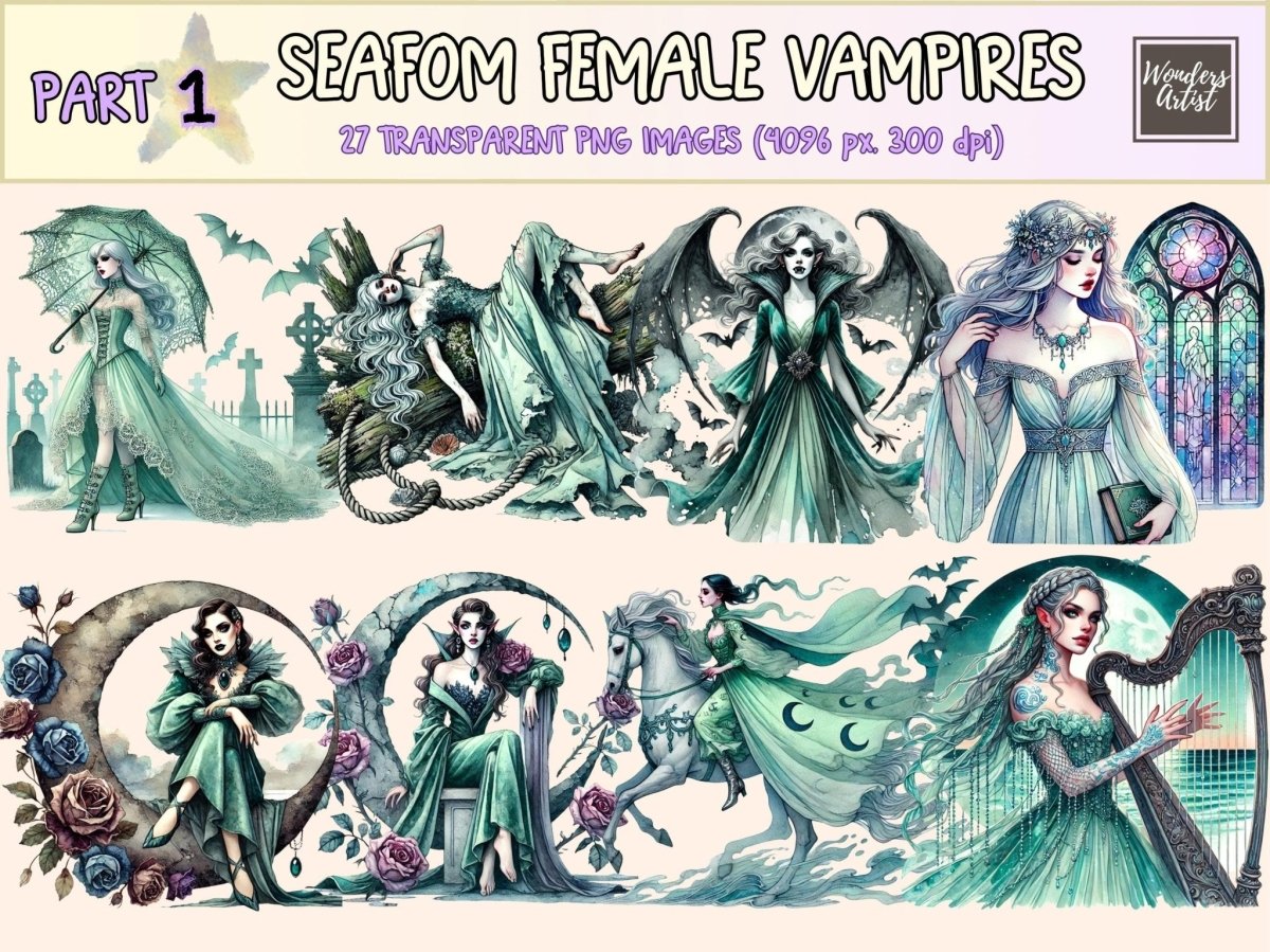 Seafoam Female Vampires Clipart cute vampire png fantasy vampire png female vampire png - WondersArtist