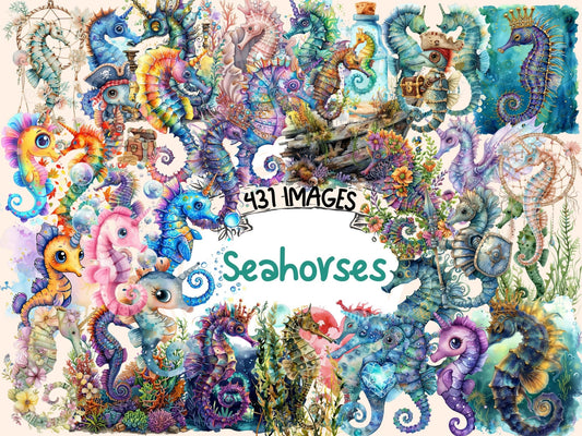 Seahorses Watercolor Clipart - High - Quality Instant Digital Download for Creative Projects