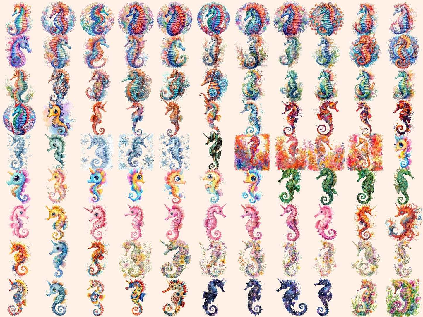 Seahorses Watercolor Clipart - High - Quality Instant Digital Download for Creative Projects