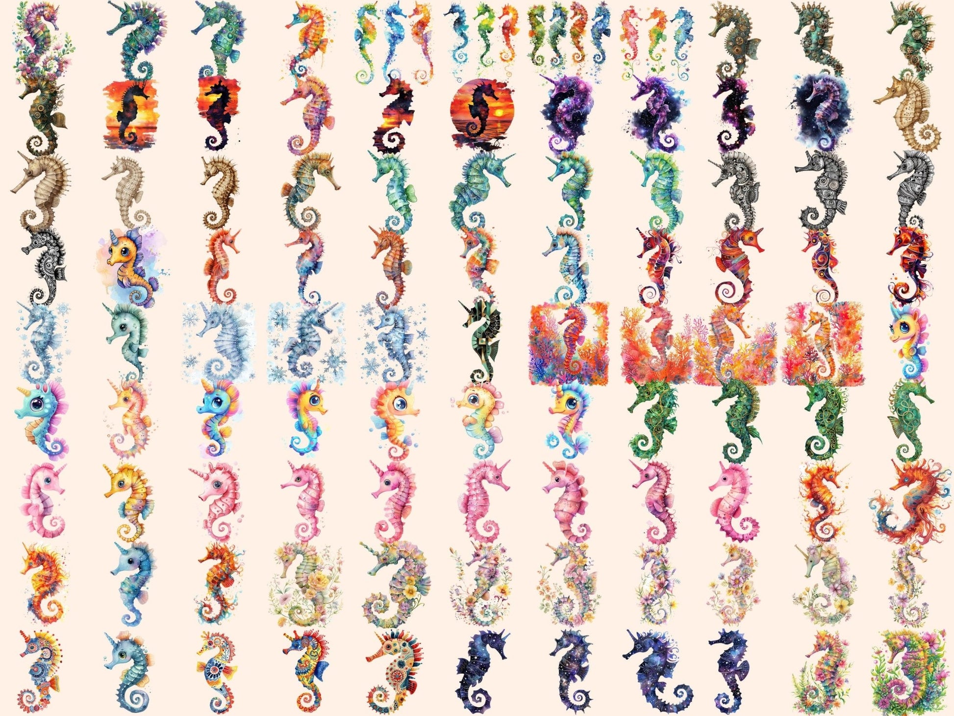 Seahorses Watercolor Clipart - High - Quality Instant Digital Download for Creative Projects