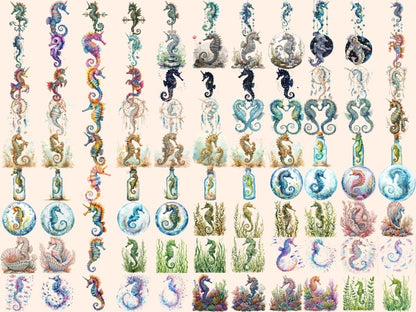 Seahorses Watercolor Clipart nautical nursery - Wonders Artist