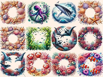 Sealife Frames Clipart Aquatic Frame PNG - Wonders Artist