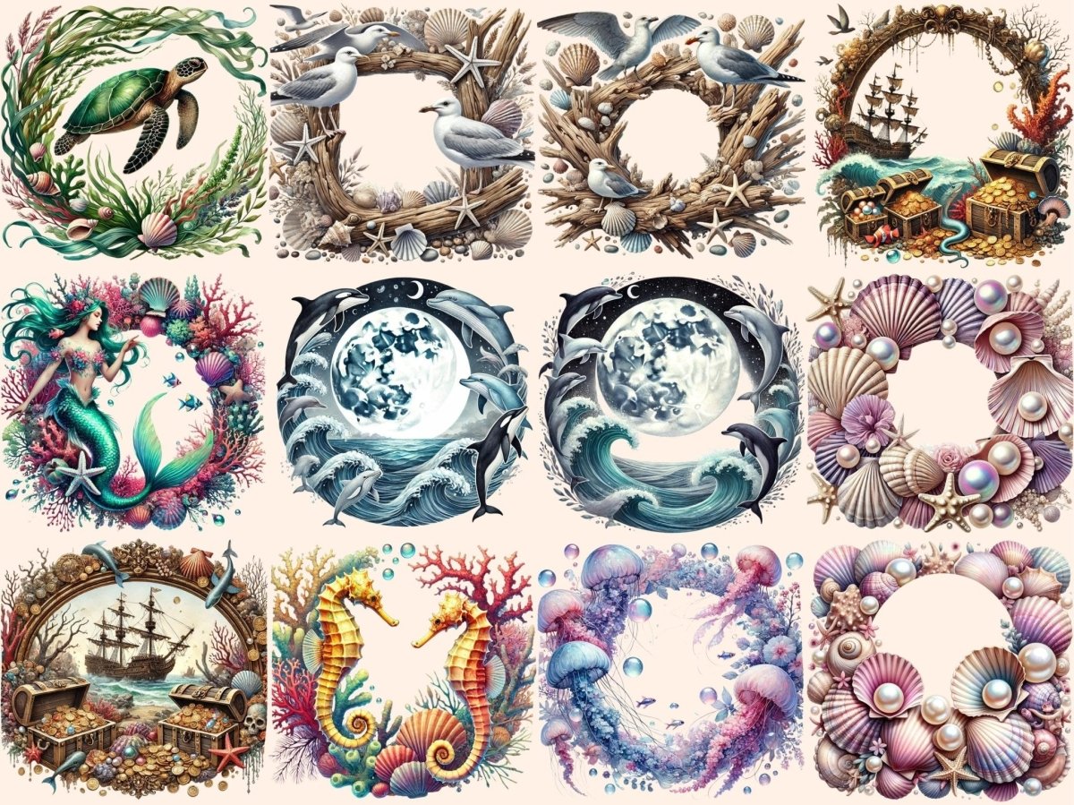 Sealife Frames (P2) Clipart Aquatic Frame PNG - Wonders Artist