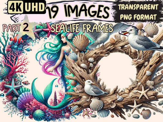 Sealife Frames (P2) Clipart - High - Quality Instant Digital Download for Creative Projects