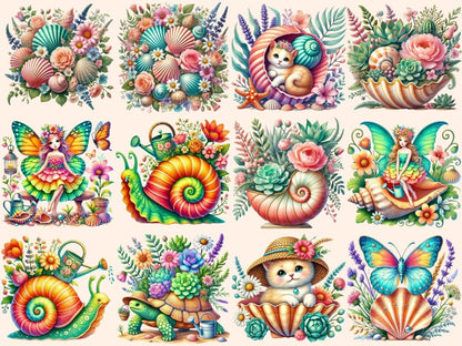 Seashell Garden Clipart beach clipart coastal shell art marine clipart - WondersArtist