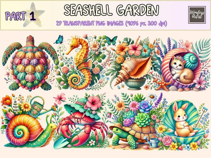 Seashell Garden Clipart beach clipart coastal shell art marine clipart - WondersArtist