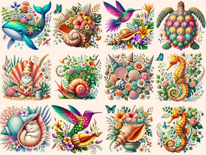 Seashell Garden Clipart beach clipart coastal shell art marine clipart - WondersArtist
