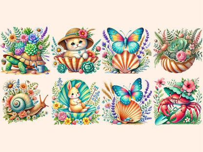 Seashell Garden Clipart beach clipart coastal shell art marine clipart - WondersArtist