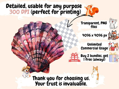 Seashells Watercolor Clipart beach clipart - Wonders Artist