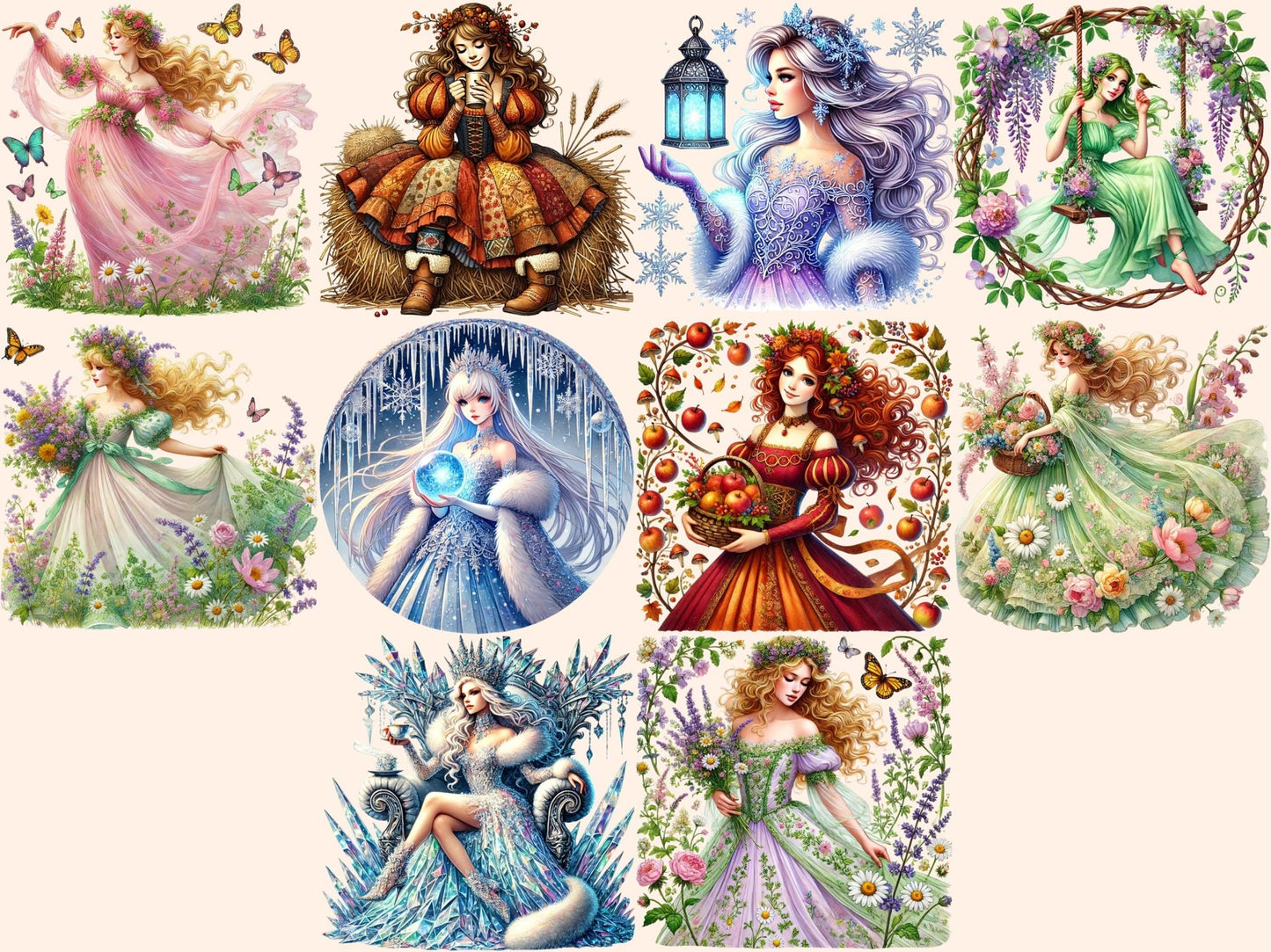 Season Princesses Clipart - High - Quality Instant Digital Download for Creative Projects