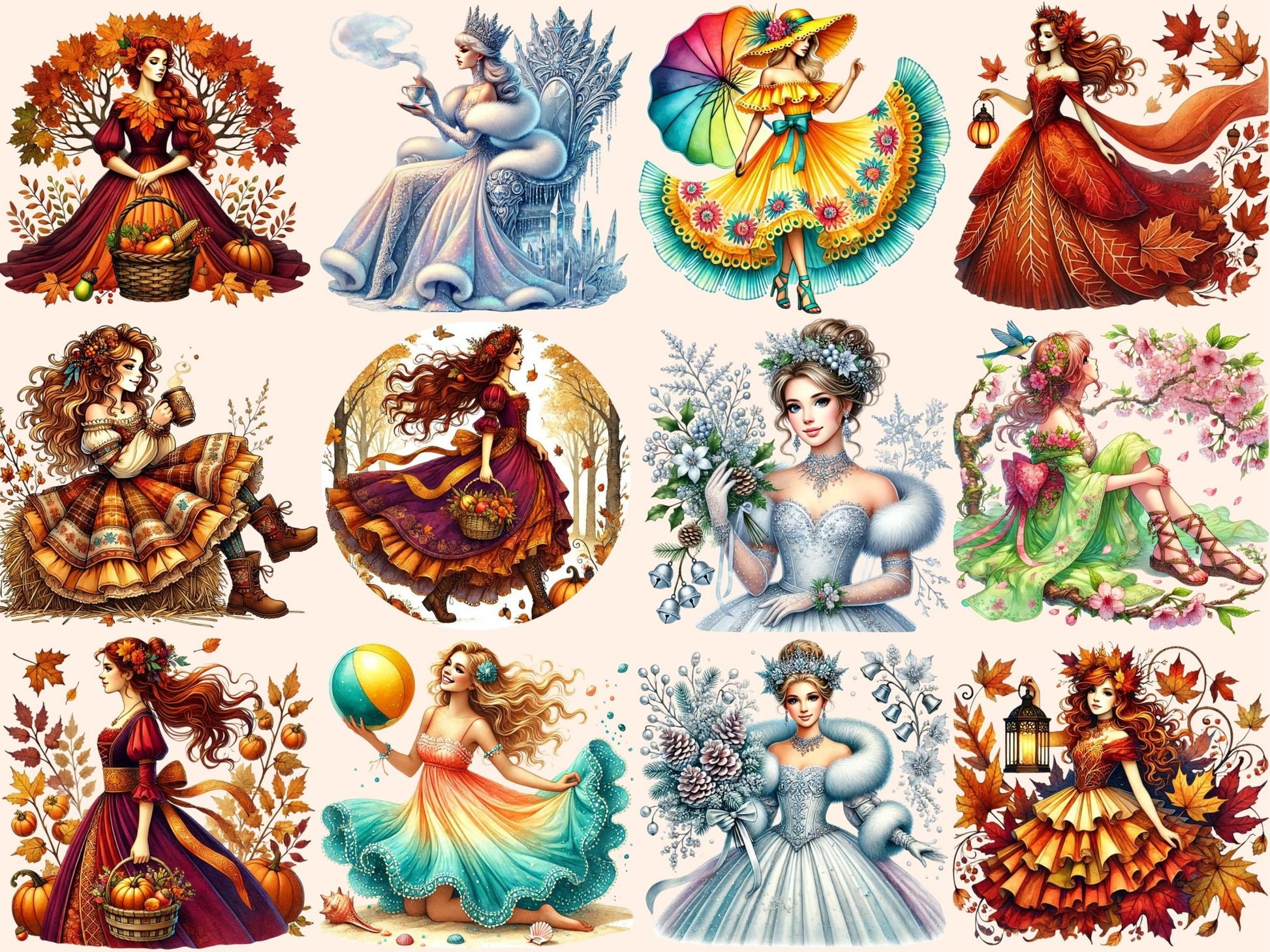 Season Princesses Clipart - High - Quality Instant Digital Download for Creative Projects