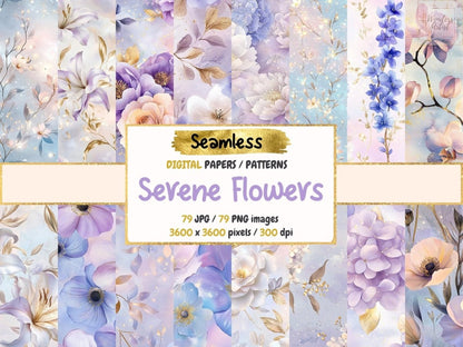 Serene Flowers Seamless Digital Paper Calm Floral Design - Wonders Artist