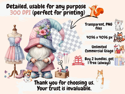 Sewing Gnomes Clipart Cute gnome art - Wonders Artist