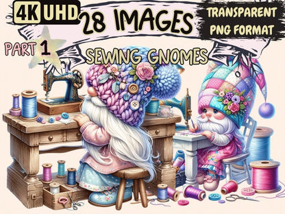 Sewing Gnomes Clipart Cute gnome art - Wonders Artist