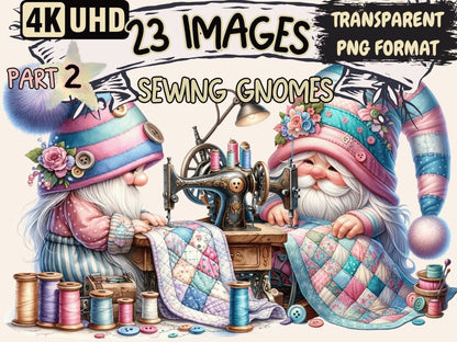 Sewing Gnomes (P2) Clipart Cute gnome art - Wonders Artist