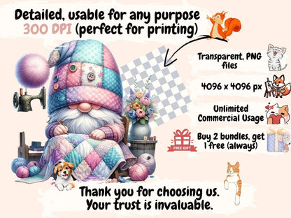 Sewing Gnomes (P2) Clipart Cute gnome art - Wonders Artist