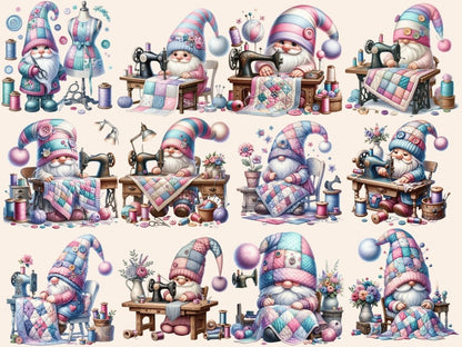 Sewing Gnomes (P2) Clipart Cute gnome art - Wonders Artist
