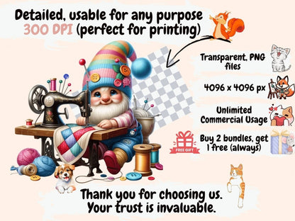 Sewing Gnomes (P3) Clipart Cute gnome art - Wonders Artist