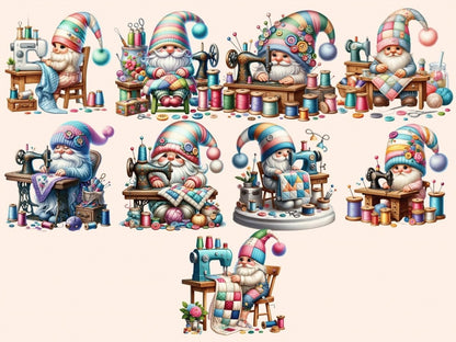 Sewing Gnomes (P3) Clipart Cute gnome art - Wonders Artist